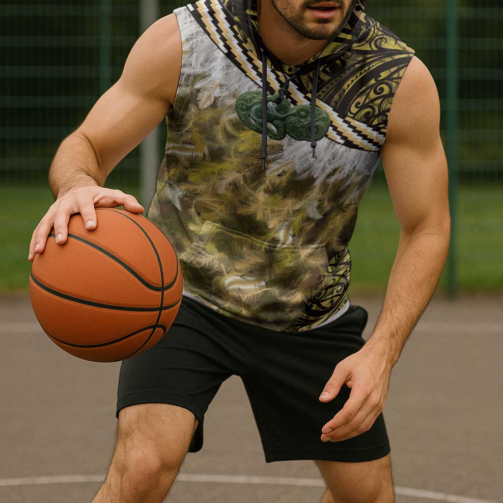 Yellow Traditional Cloak Aotearoa Sleeveless Hoodie Maori Paua Shell Korowai Pattern - Polynesian Pride