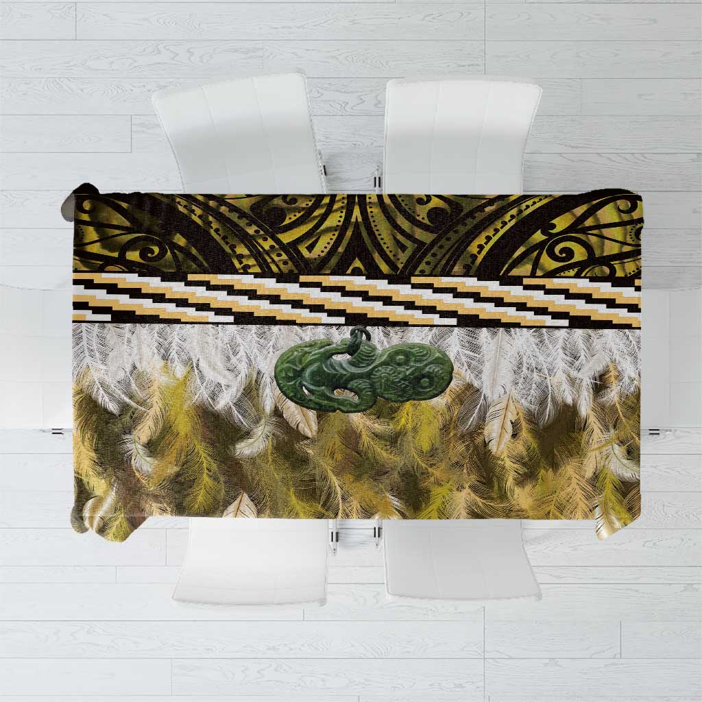 Yellow Traditional Cloak Aotearoa Tablecloth Maori Paua Shell Korowai Pattern