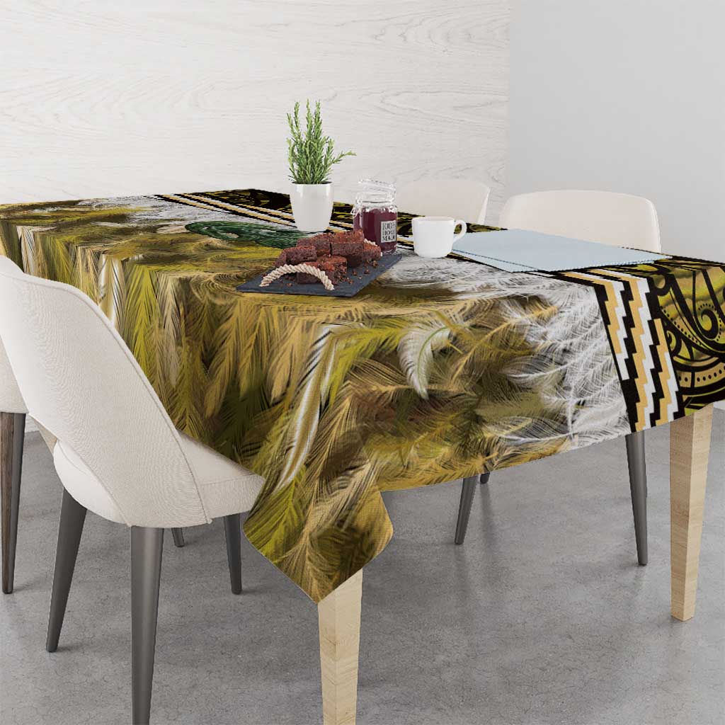 Yellow Traditional Cloak Aotearoa Tablecloth Maori Paua Shell Korowai Pattern