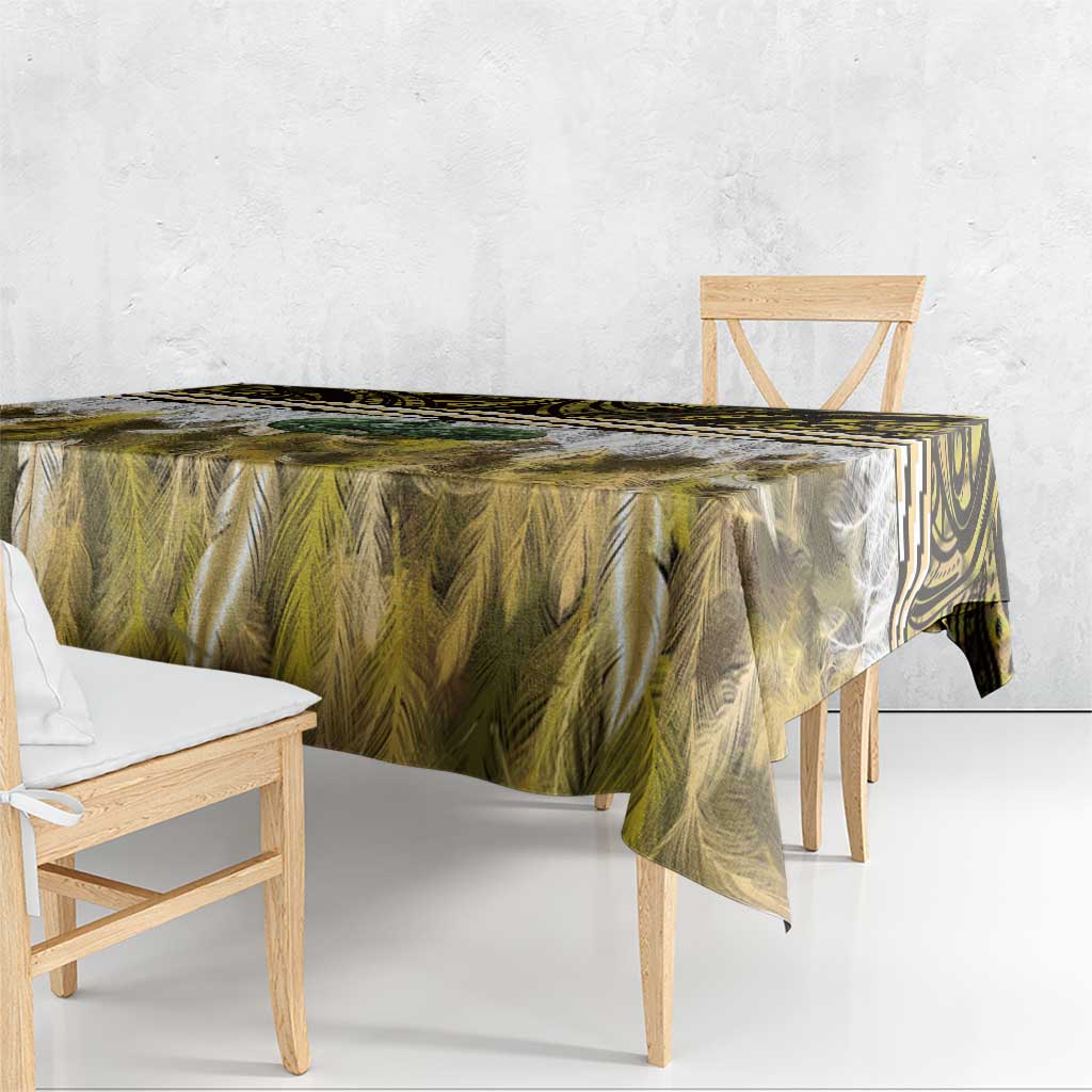 Yellow Traditional Cloak Aotearoa Tablecloth Maori Paua Shell Korowai Pattern