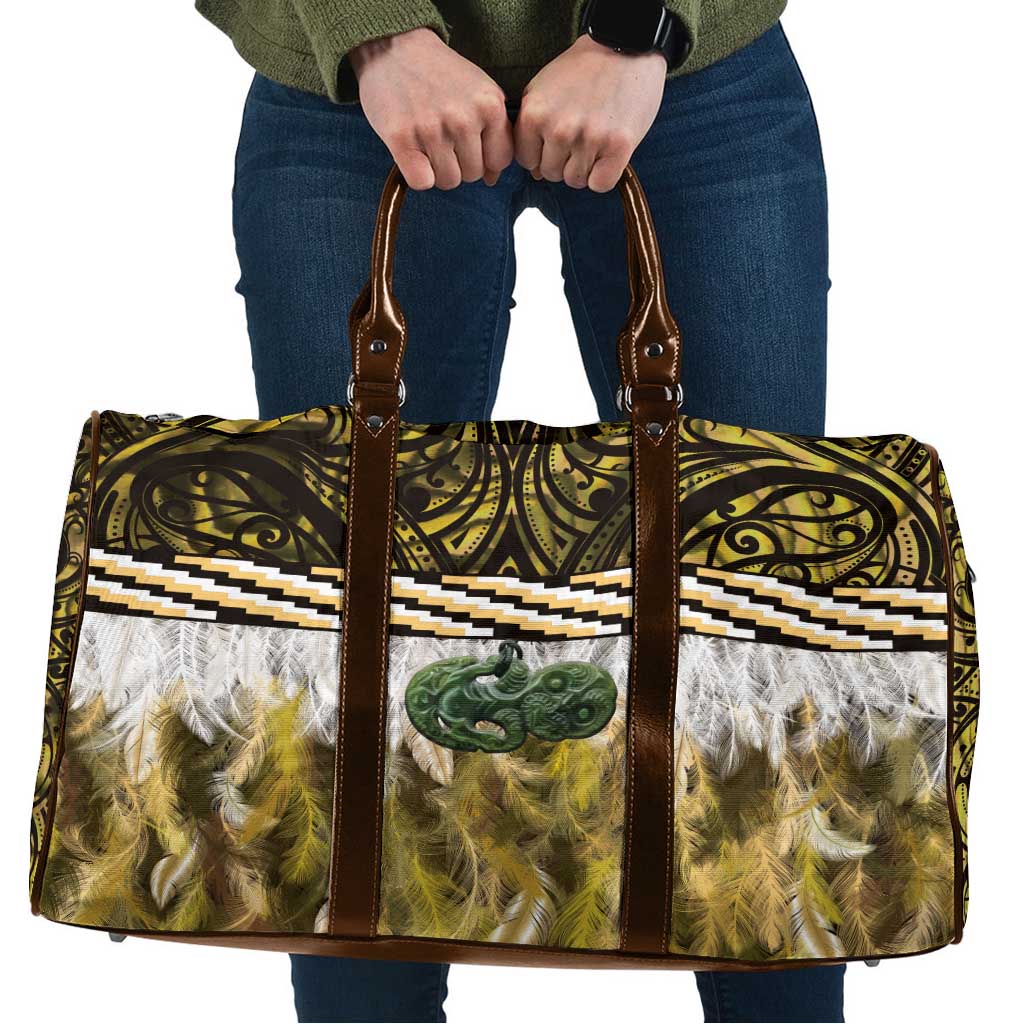 Yellow Traditional Cloak Aotearoa Travel Bag Maori Paua Shell Korowai Pattern - Polynesian Pride