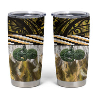 Yellow Traditional Cloak Aotearoa Tumbler Cup Maori Paua Shell Korowai Pattern