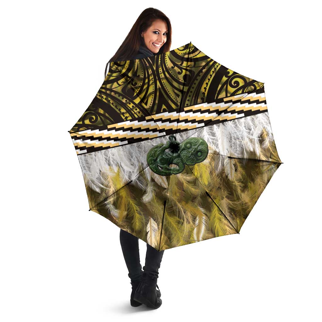 Yellow Traditional Cloak Aotearoa Umbrella Maori Paua Shell Korowai Pattern - Polynesian Pride