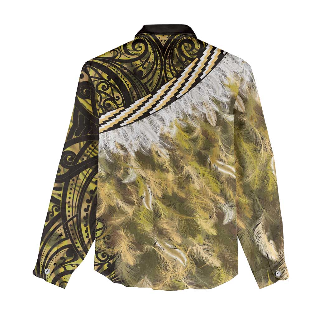 Yellow Traditional Cloak Aotearoa Women Casual Shirt Maori Paua Shell Korowai Pattern