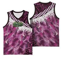 Pink Traditional Cloak Aotearoa Basketball Jersey Maori Paua Shell Korowai Pattern - Polynesian Pride