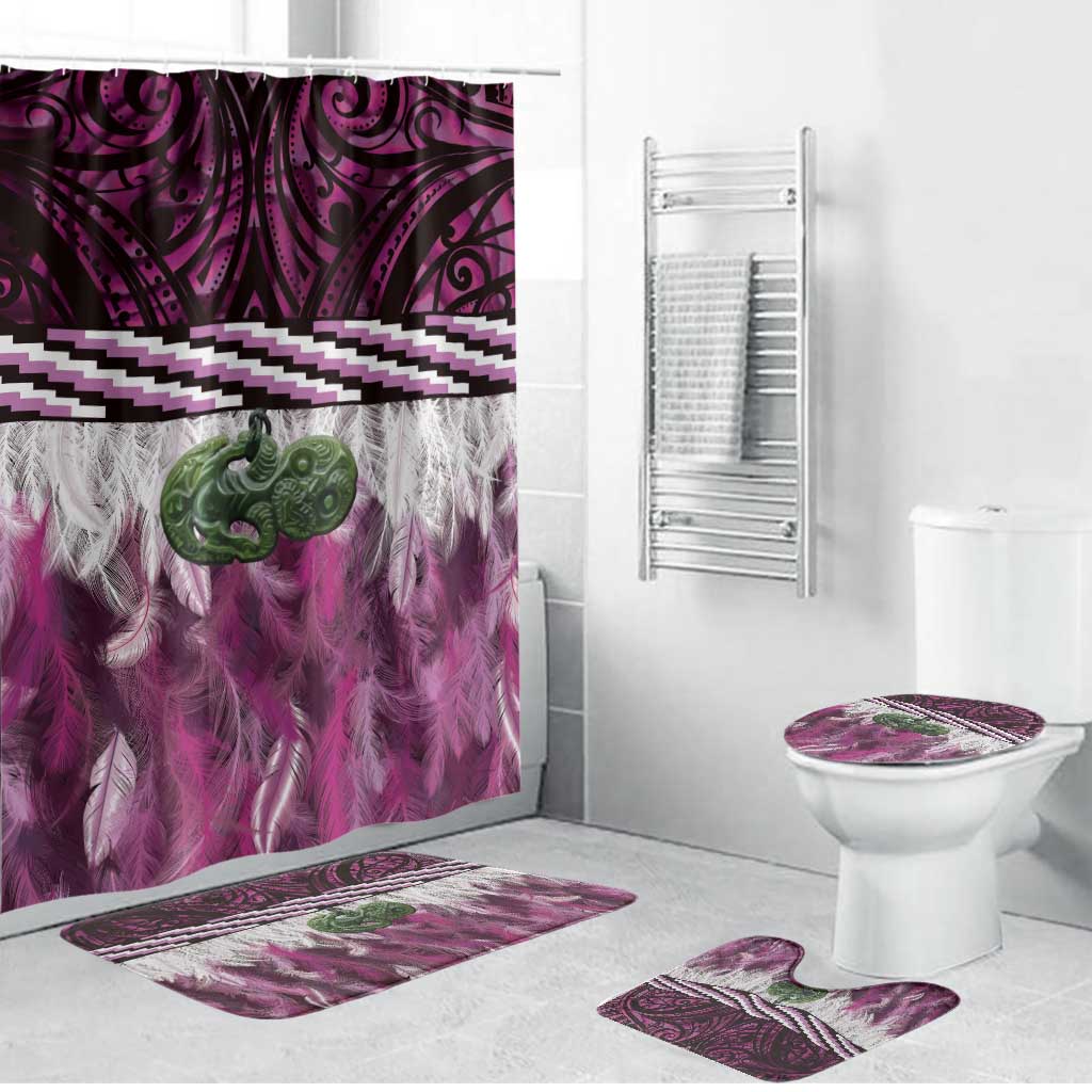 Pink Traditional Cloak Aotearoa Bathroom Set Maori Paua Shell Korowai Pattern - Polynesian Pride