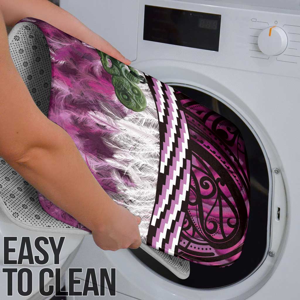 Pink Traditional Cloak Aotearoa Bathroom Set Maori Paua Shell Korowai Pattern - Polynesian Pride