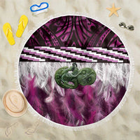 Pink Traditional Cloak Aotearoa Beach Blanket Maori Paua Shell Korowai Pattern