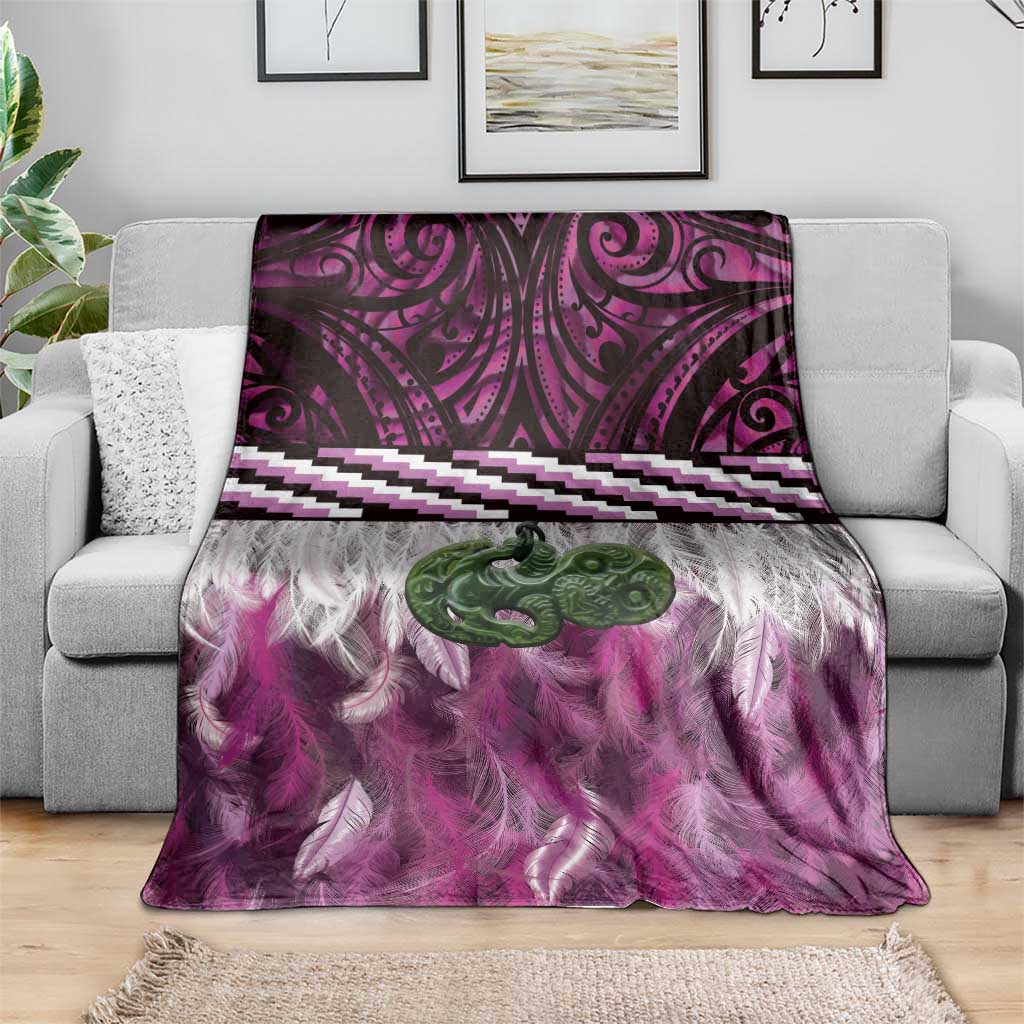 Pink Traditional Cloak Aotearoa Blanket Maori Paua Shell Korowai Pattern