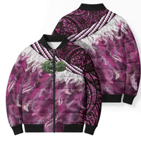 Pink Traditional Cloak Aotearoa Bomber Puffer Jacket Maori Paua Shell Korowai Pattern - Polynesian Pride
