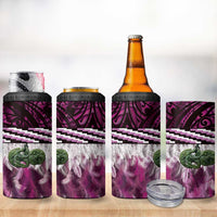 Pink Traditional Cloak Aotearoa 4 in 1 Can Cooler Tumbler Maori Paua Shell Korowai Pattern