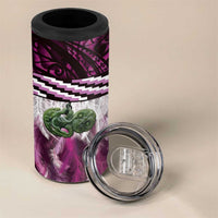Pink Traditional Cloak Aotearoa 4 in 1 Can Cooler Tumbler Maori Paua Shell Korowai Pattern