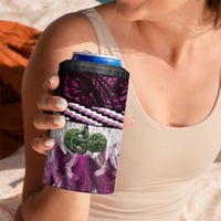 Pink Traditional Cloak Aotearoa 4 in 1 Can Cooler Tumbler Maori Paua Shell Korowai Pattern