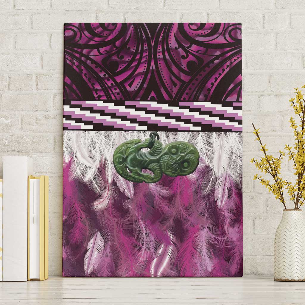 Pink Traditional Cloak Aotearoa Canvas Wall Art Maori Paua Shell Korowai Pattern