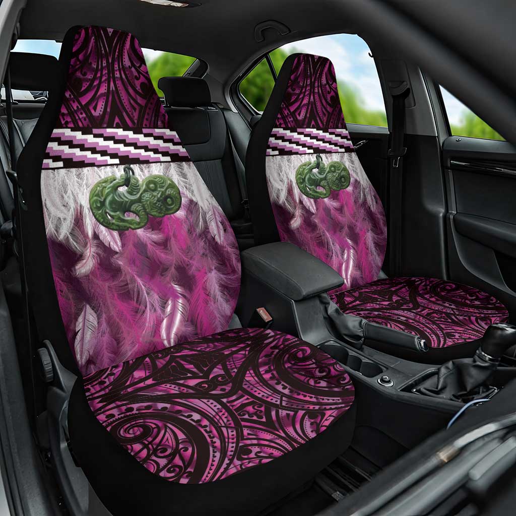 Pink Traditional Cloak Aotearoa Car Seat Cover Maori Paua Shell Korowai Pattern