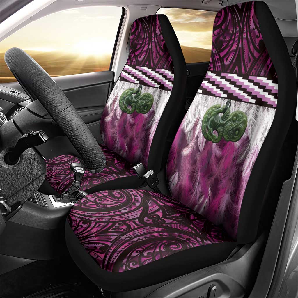 Pink Traditional Cloak Aotearoa Car Seat Cover Maori Paua Shell Korowai Pattern