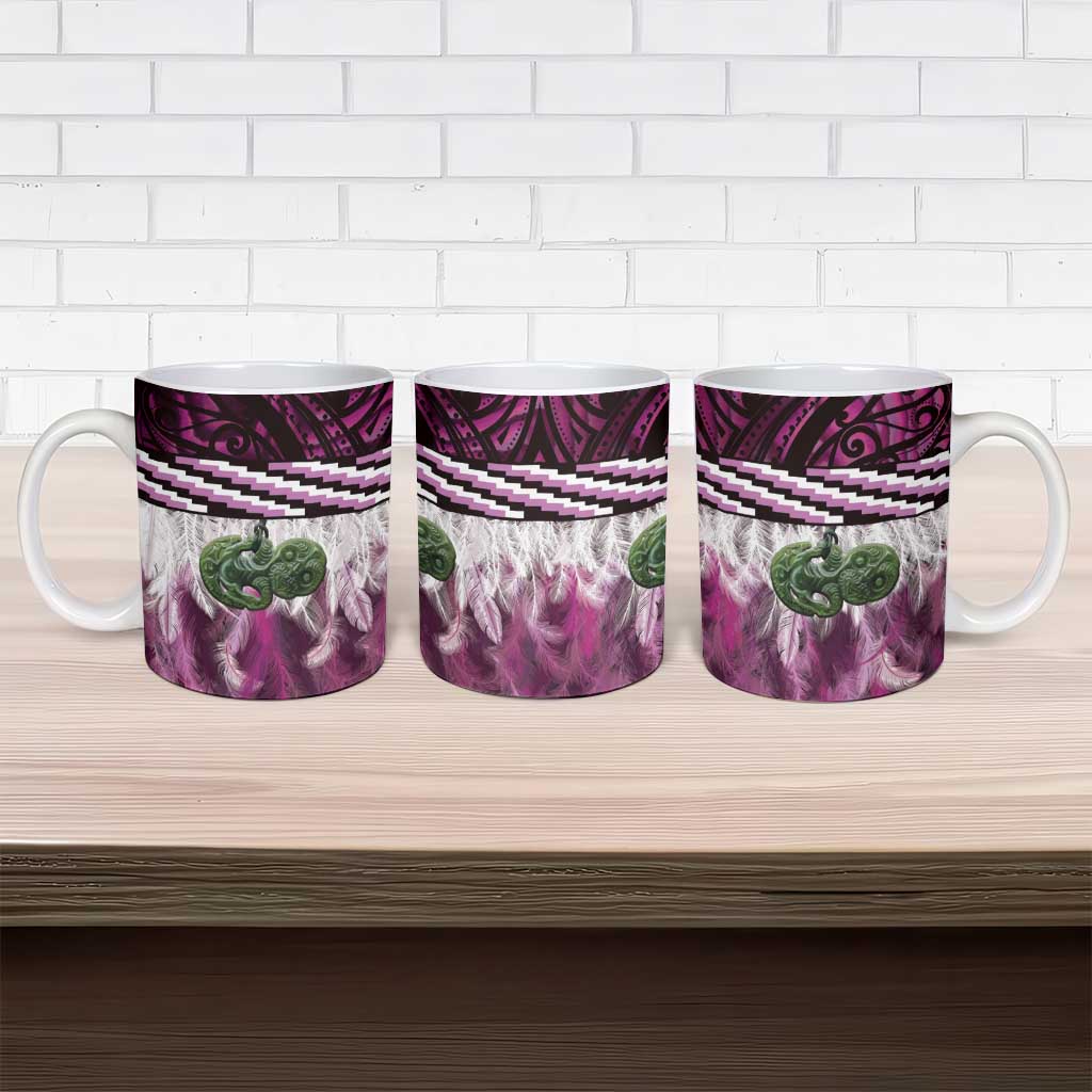 Pink Traditional Cloak Aotearoa Ceramic Mug Maori Paua Shell Korowai Pattern - Polynesian Pride