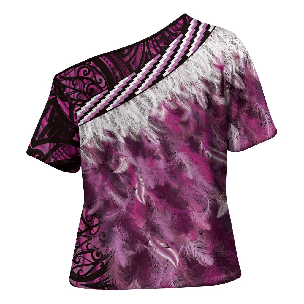 Pink Traditional Cloak Aotearoa Cross Shoulder Shirt Maori Paua Shell Korowai Pattern - Polynesian Pride