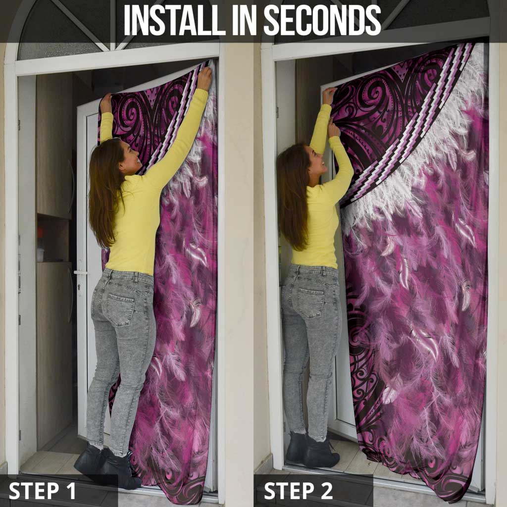 Pink Traditional Cloak Aotearoa Door Cover Maori Paua Shell Korowai Pattern - Polynesian Pride