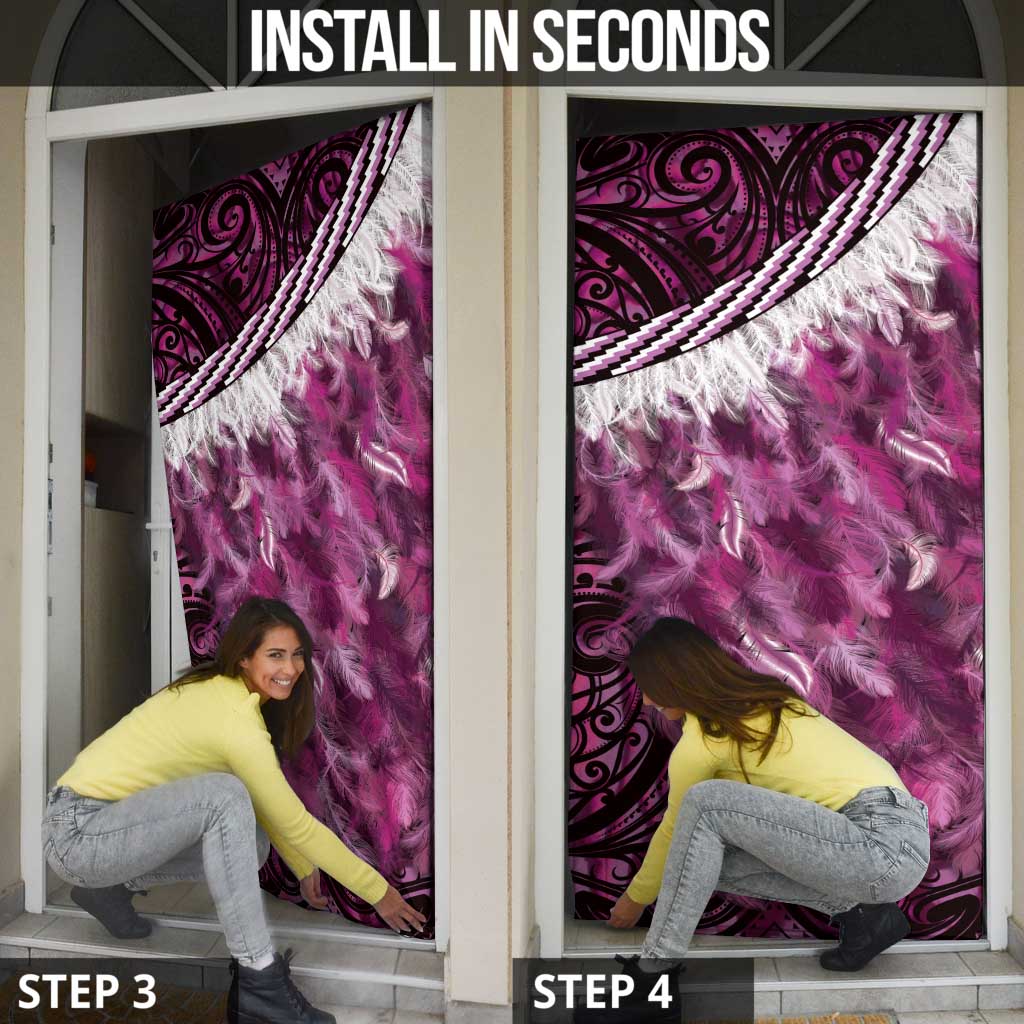 Pink Traditional Cloak Aotearoa Door Cover Maori Paua Shell Korowai Pattern - Polynesian Pride