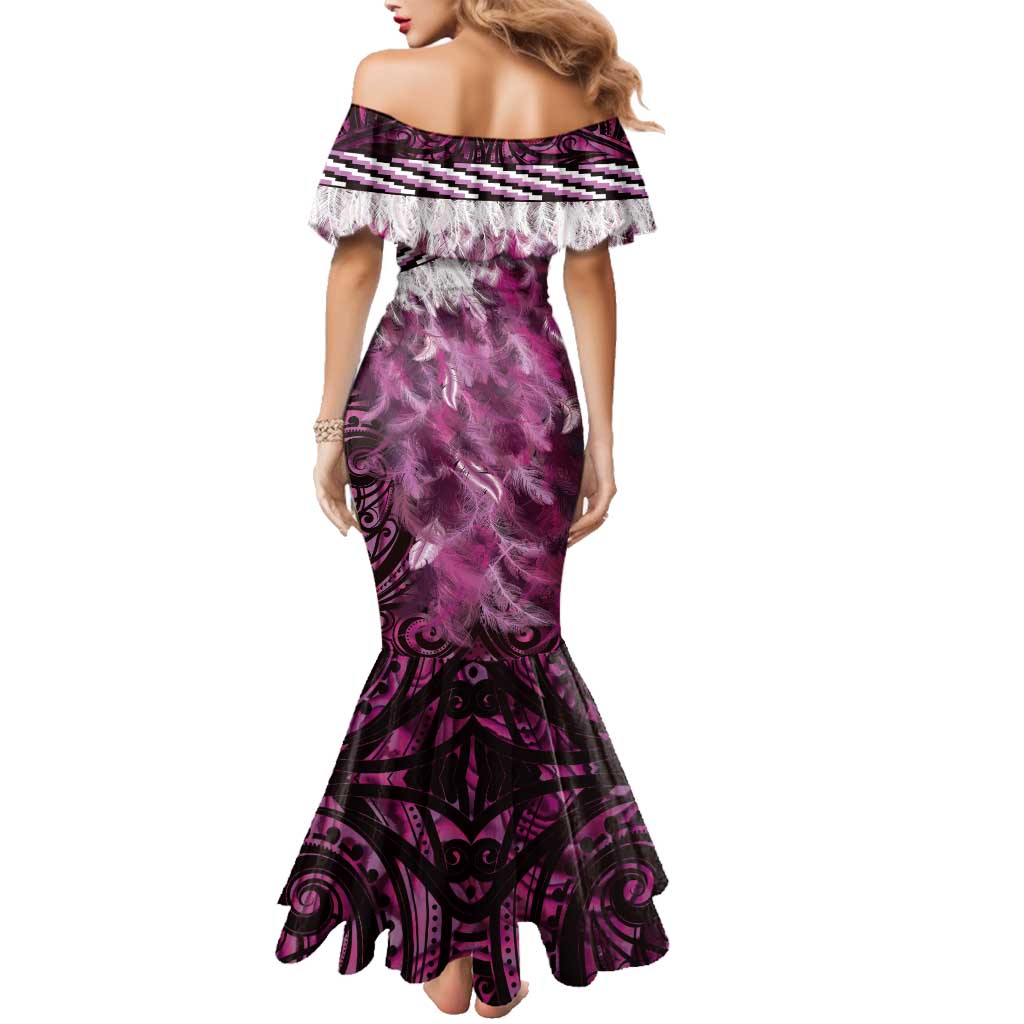 Pink Traditional Cloak Aotearoa Family Matching Mermaid Dress and Hawaiian Shirt Maori Paua Shell Korowai Pattern