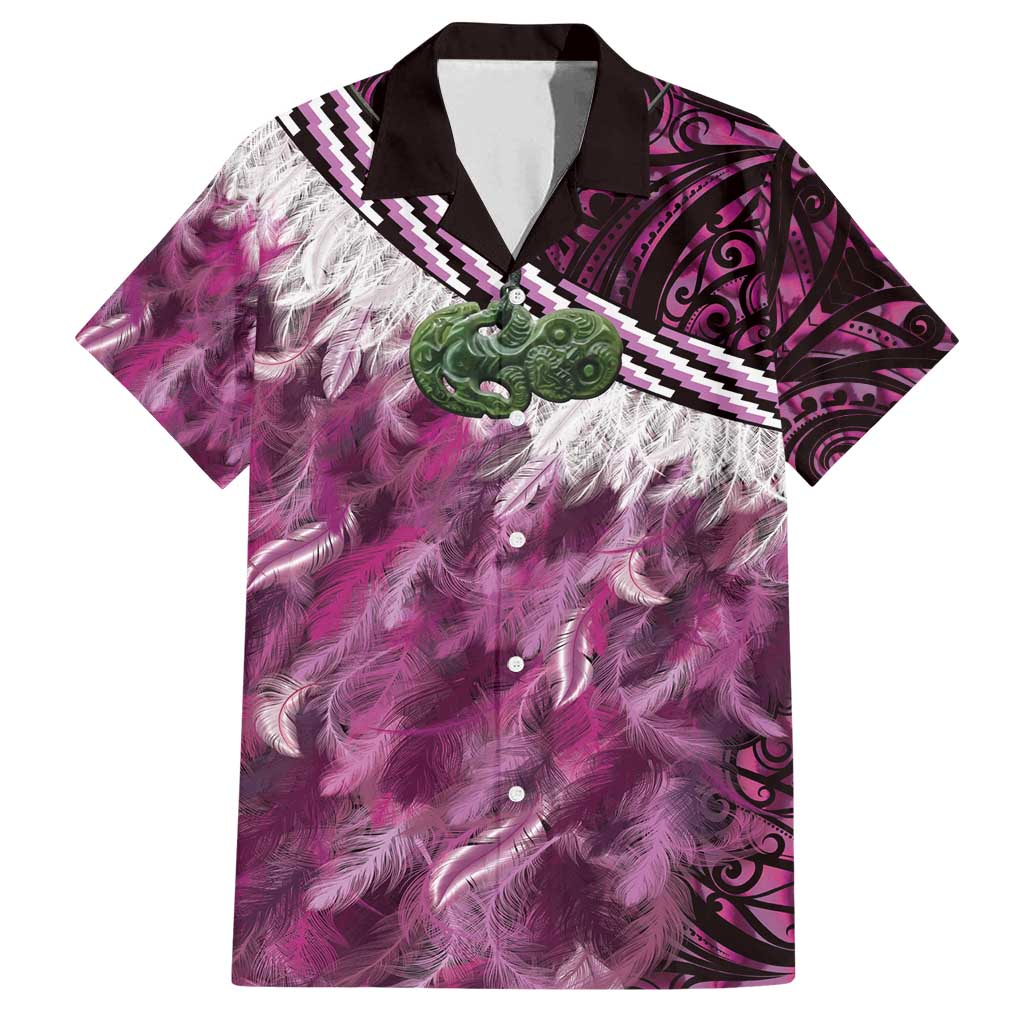 Pink Traditional Cloak Aotearoa Family Matching Off Shoulder Maxi Dress and Hawaiian Shirt Maori Paua Shell Korowai Pattern