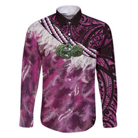 Pink Traditional Cloak Aotearoa Family Matching Puletasi and Hawaiian Shirt Maori Paua Shell Korowai Pattern