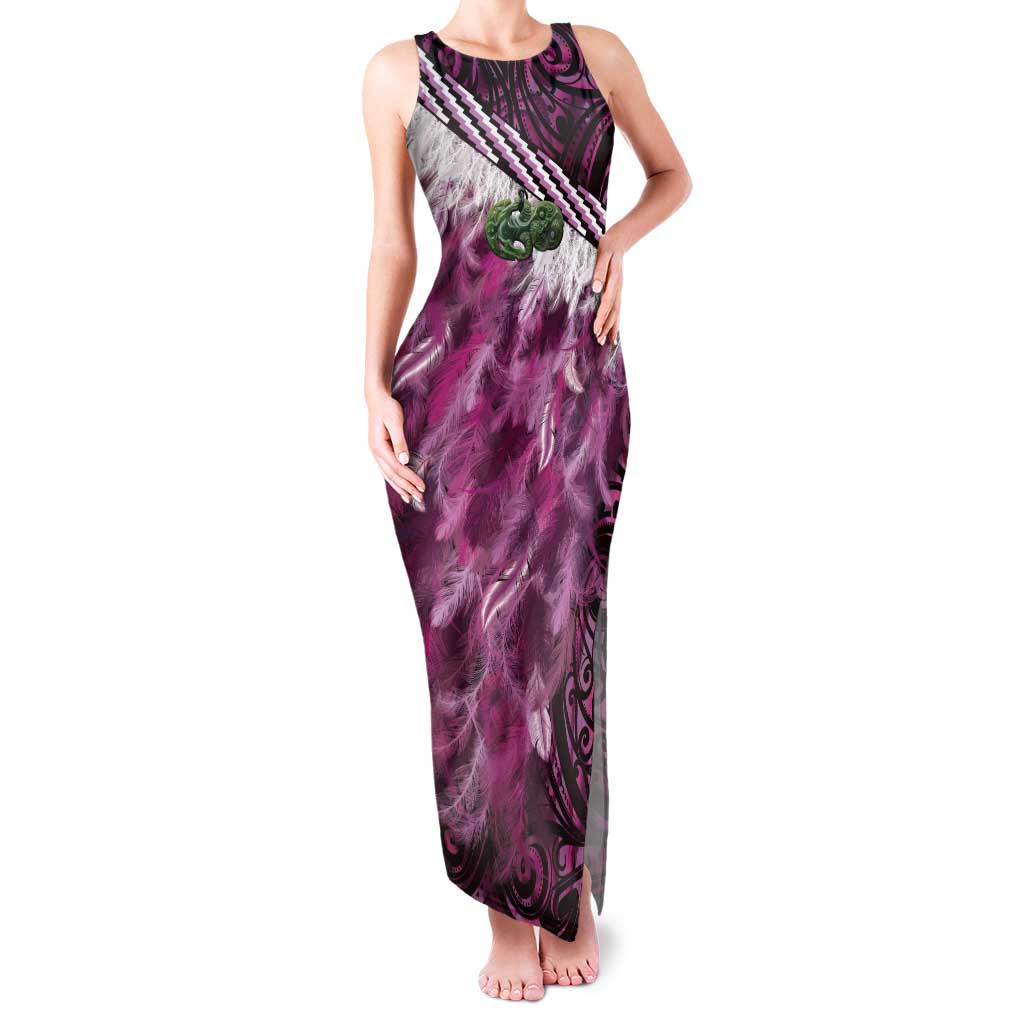 Pink Traditional Cloak Aotearoa Family Matching Tank Maxi Dress and Hawaiian Shirt Maori Paua Shell Korowai Pattern