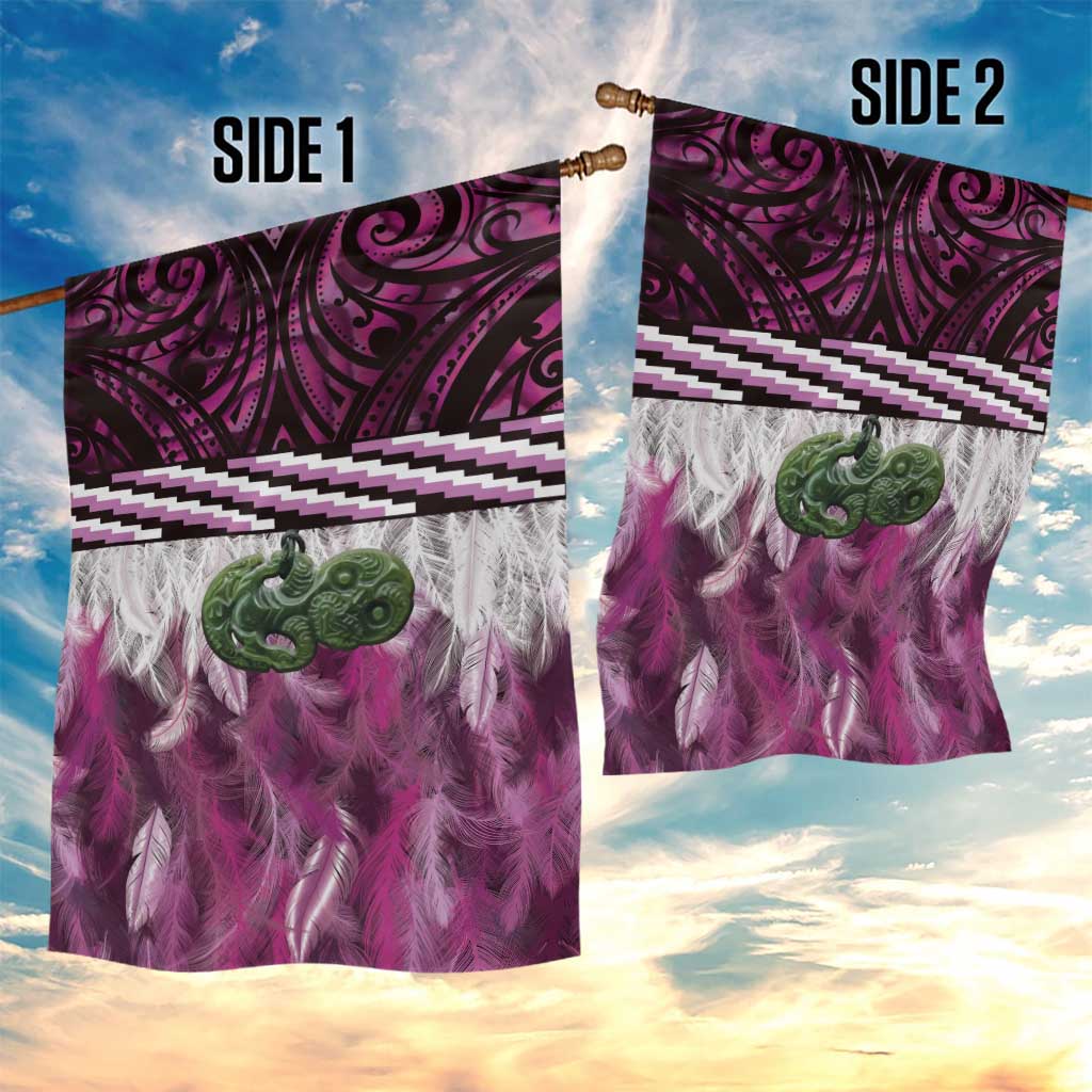 Pink Traditional Cloak Aotearoa Garden Flag Maori Paua Shell Korowai Pattern