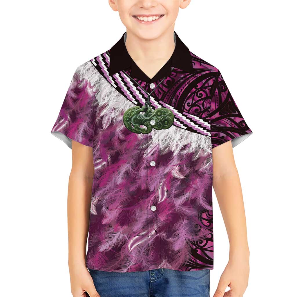 Pink Traditional Cloak Aotearoa Kid Hawaiian Shirt Maori Paua Shell Korowai Pattern LT14 Kid Pink - Polynesian Pride