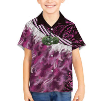 Pink Traditional Cloak Aotearoa Kid Hawaiian Shirt Maori Paua Shell Korowai Pattern LT14 Kid Pink - Polynesian Pride