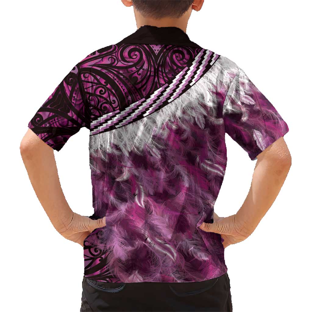 Pink Traditional Cloak Aotearoa Kid Hawaiian Shirt Maori Paua Shell Korowai Pattern LT14 - Polynesian Pride
