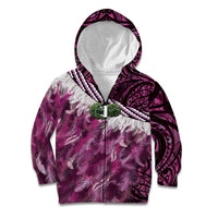 Pink Traditional Cloak Aotearoa Kid Hoodie Maori Paua Shell Korowai Pattern LT14 Zip Hoodie Pink - Polynesian Pride