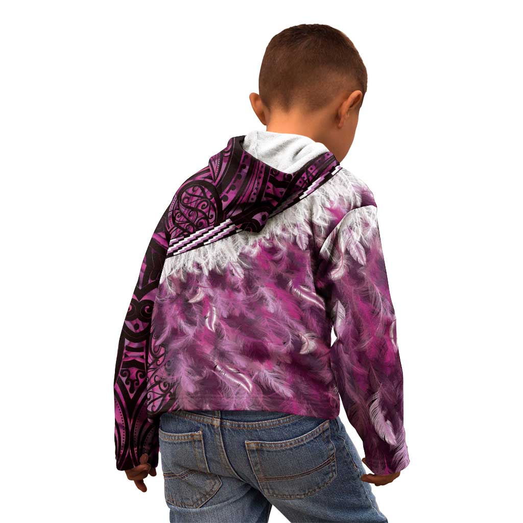 Pink Traditional Cloak Aotearoa Kid Hoodie Maori Paua Shell Korowai Pattern LT14 - Polynesian Pride