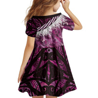 Pink Traditional Cloak Aotearoa Kid Short Sleeve Dress Maori Paua Shell Korowai Pattern LT14 - Polynesian Pride