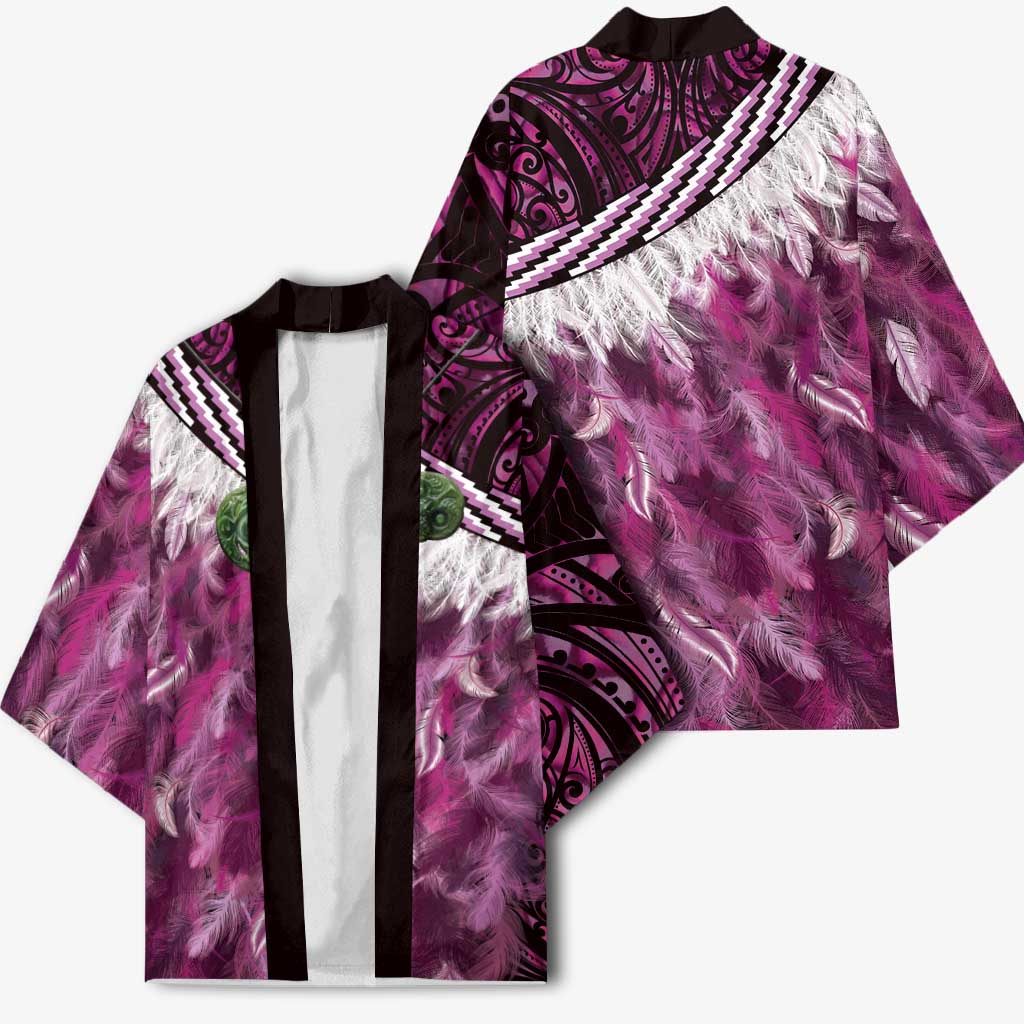 Pink Traditional Cloak Aotearoa Kimono Maori Paua Shell Korowai Pattern - Polynesian Pride