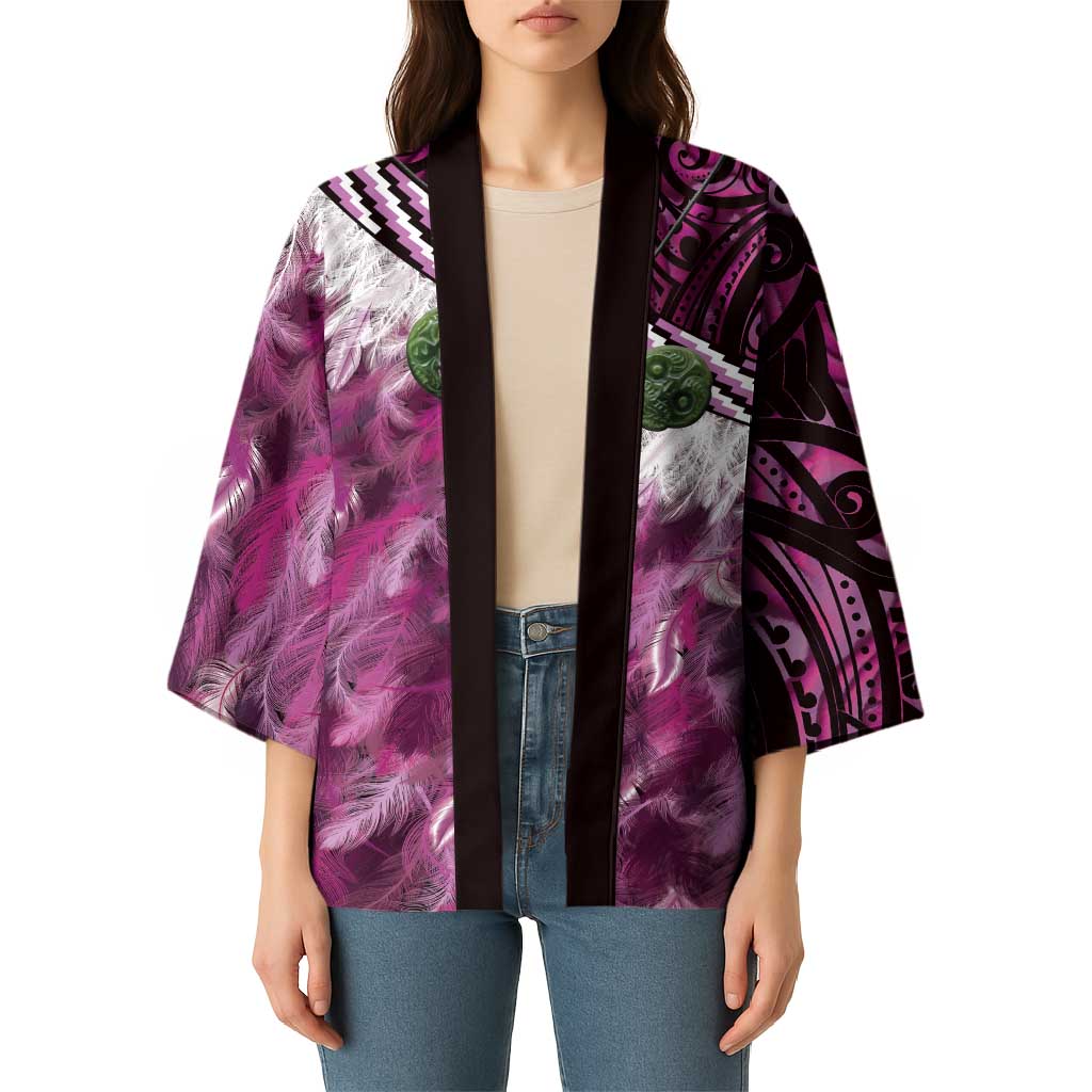 Pink Traditional Cloak Aotearoa Kimono Maori Paua Shell Korowai Pattern - Polynesian Pride