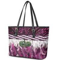 Pink Traditional Cloak Aotearoa Leather Tote Bag Maori Paua Shell Korowai Pattern