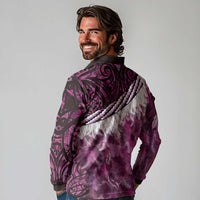 Pink Traditional Cloak Aotearoa Long Sleeve Polo Shirt Maori Paua Shell Korowai Pattern