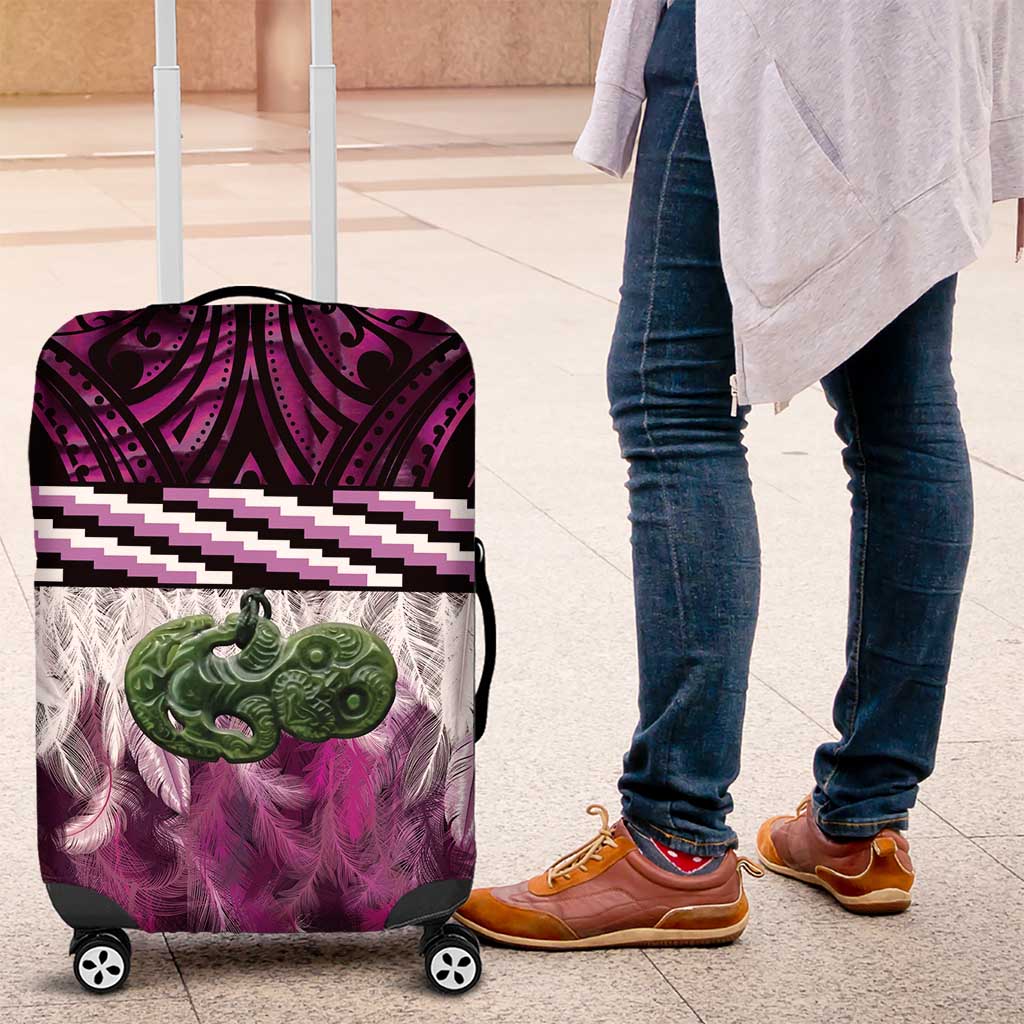 Pink Traditional Cloak Aotearoa Luggage Cover Maori Paua Shell Korowai Pattern