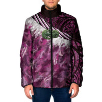 Pink Traditional Cloak Aotearoa Padded Jacket Maori Paua Shell Korowai Pattern - Polynesian Pride