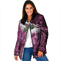 Pink Traditional Cloak Aotearoa Padded Jacket Maori Paua Shell Korowai Pattern - Polynesian Pride