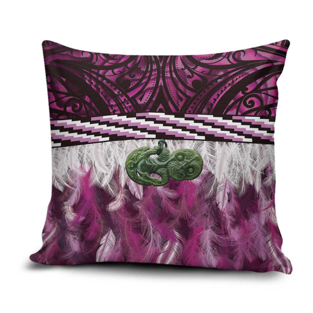 Pink Traditional Cloak Aotearoa Pillow Cover Maori Paua Shell Korowai Pattern - Polynesian Pride