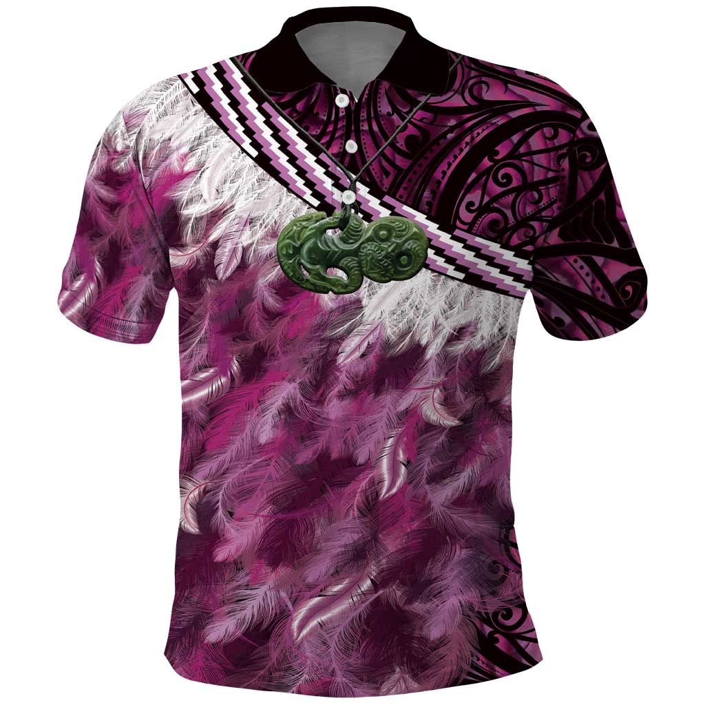 Pink Traditional Cloak Aotearoa Polo Shirt Maori Paua Shell Korowai Pattern LT14 Pink - Polynesian Pride