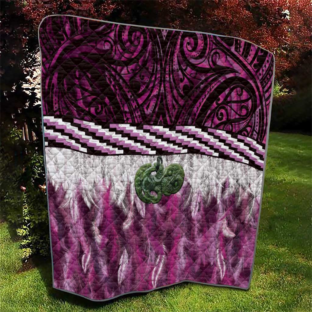 Pink Traditional Cloak Aotearoa Quilt Maori Paua Shell Korowai Pattern