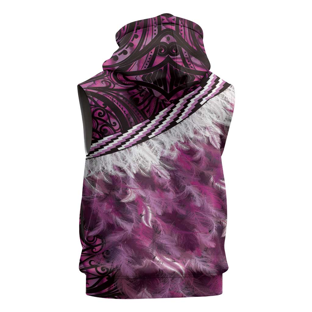 Pink Traditional Cloak Aotearoa Sleeveless Hoodie Maori Paua Shell Korowai Pattern - Polynesian Pride