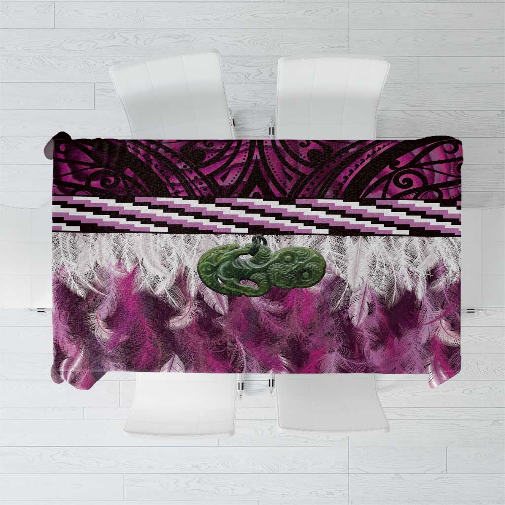 Pink Traditional Cloak Aotearoa Tablecloth Maori Paua Shell Korowai Pattern