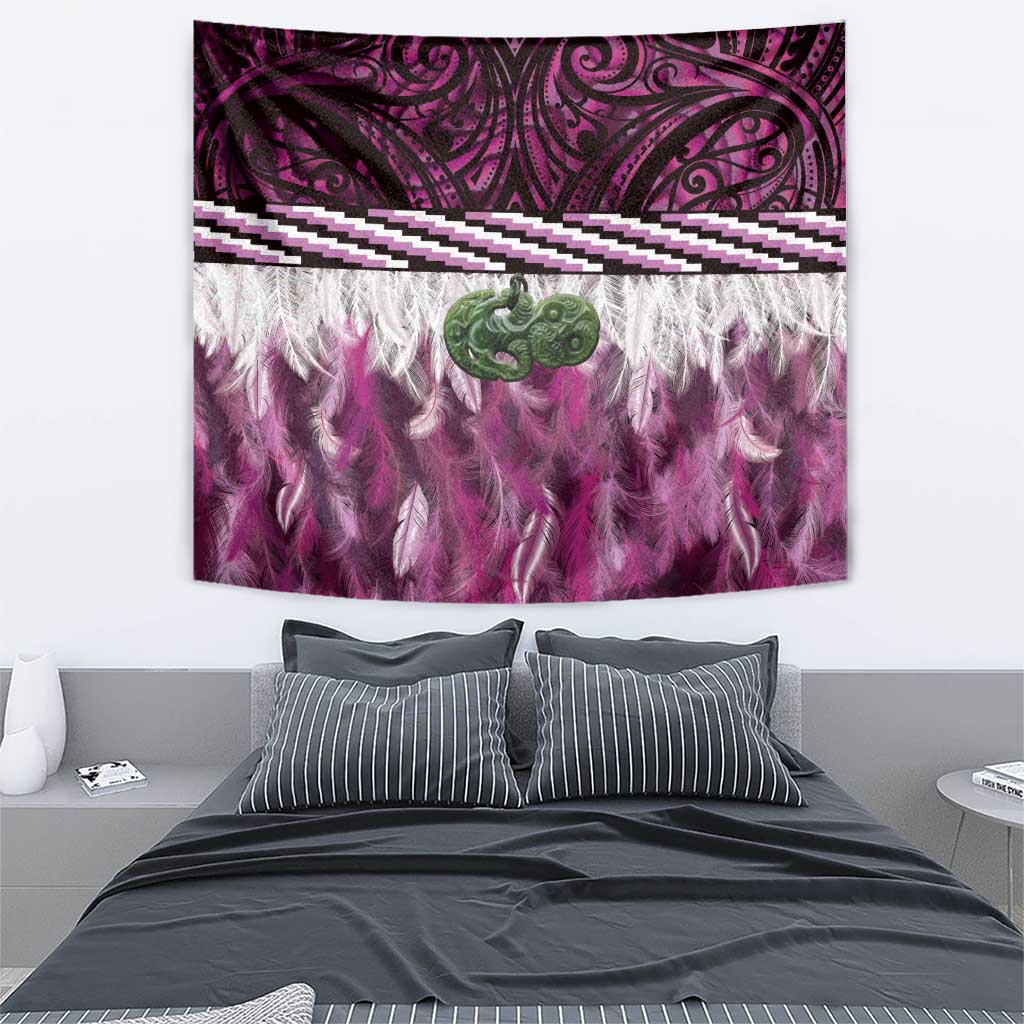 Pink Traditional Cloak Aotearoa Tapestry Maori Paua Shell Korowai Pattern