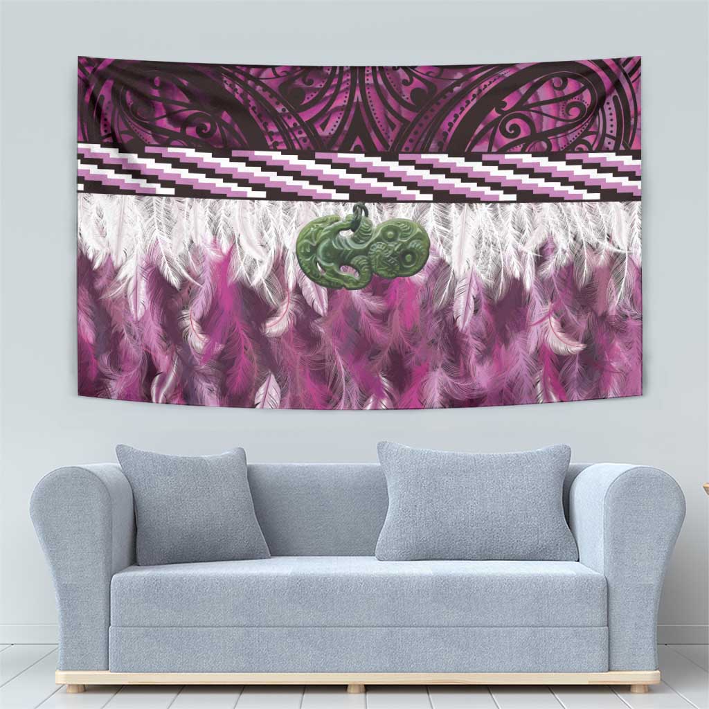 Pink Traditional Cloak Aotearoa Tapestry Maori Paua Shell Korowai Pattern