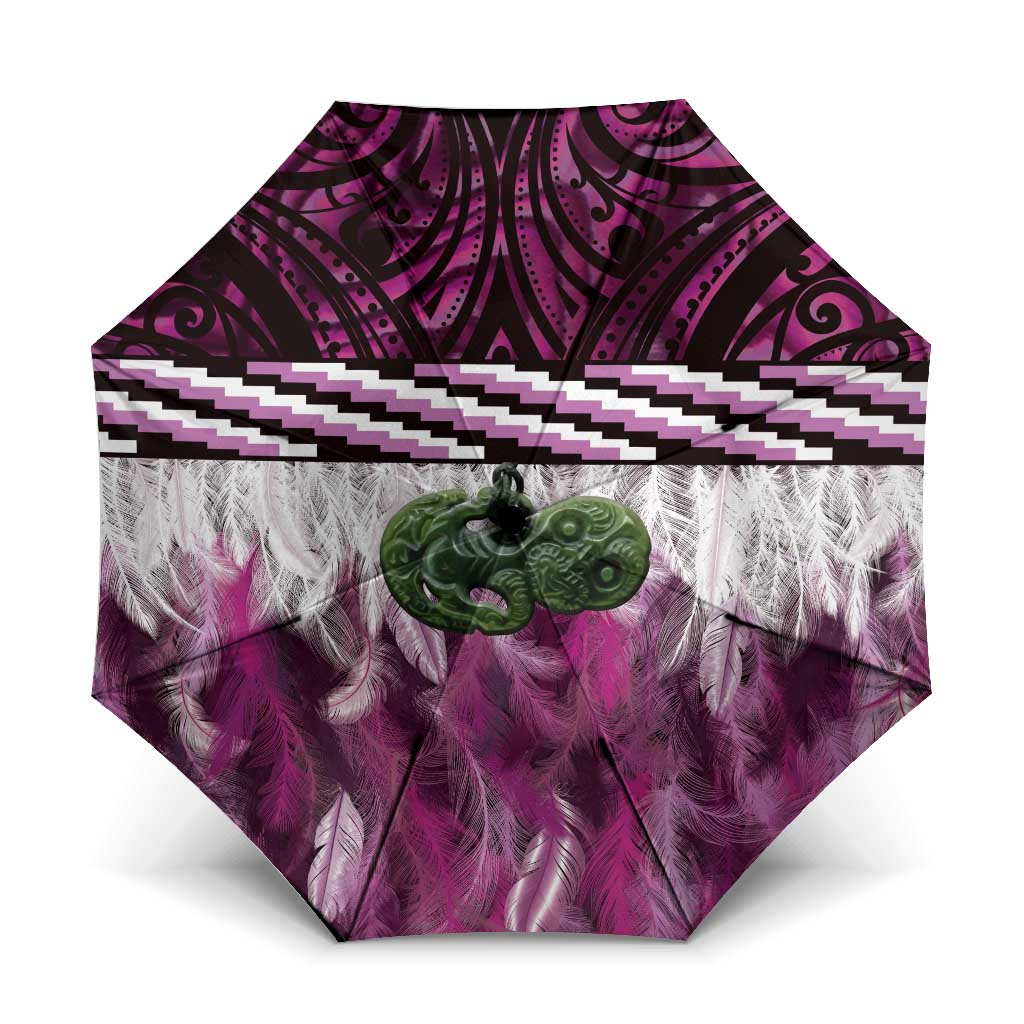Pink Traditional Cloak Aotearoa Umbrella Maori Paua Shell Korowai Pattern - Polynesian Pride